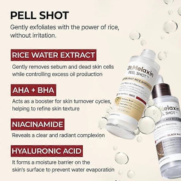 Peel Shot Glow Rice Ampul Duo Vit Ris Svart Ris Ampul Mild Eksfolierende Ansigts- og Kropsskrub Fjerner Døde Hudceller, Hudorme til Alle