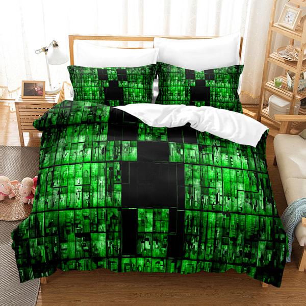 Minecraft Min Verden 3D digitaltrykk tredelt sett dynetrekk sengeteppe laken putetrekk sengetøy 22 140*210