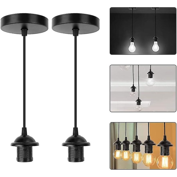 2 st E27 Svart Krom Lampa Takrosett Ljusarmatur
