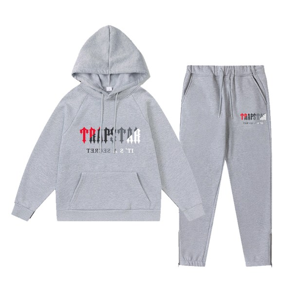 Trapst Tigerhuvudtryck Hooded Plyschtröja Mode Gradient Bokstav Casual Sportset Print 03- Gray XS