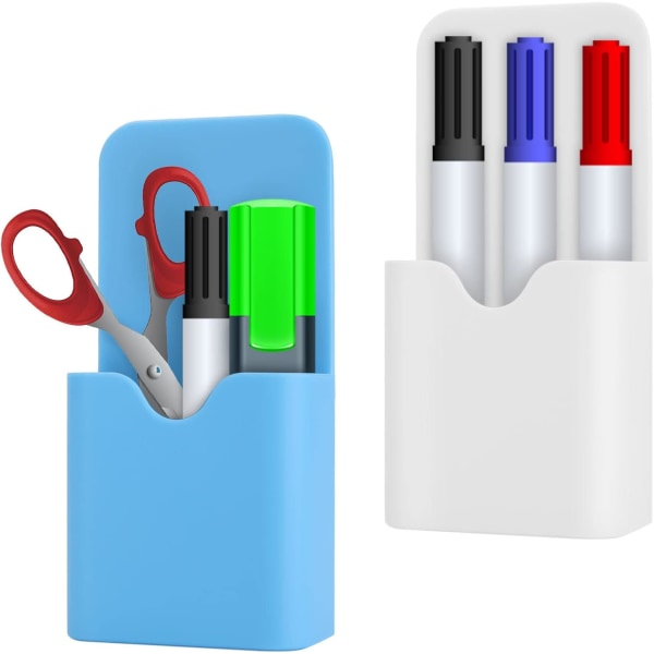 2-pak magnetisk tørsletning af whiteboard-markørholder - Pen/blyant/magneter/tørsletningsorganisator - Opbevaringsorganisator til køleskab, skab, skab