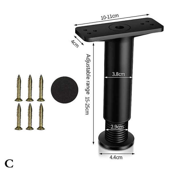 Teleskopisk bjælkestøttefod Ikke massivt træ Sengebræt Ramme Hylde Stang Bund Loa Black 15cmto25cm