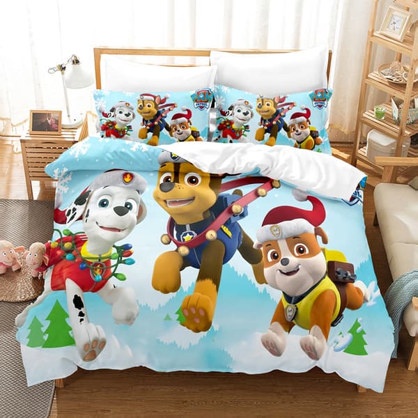 Tecknad Paw Patrol 3D digitaltryck tredelat lakan täcke överdrag