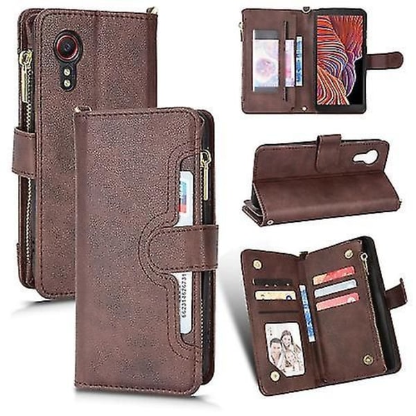 Läderfodral med blixtlås och lychee-struktur för Samsung Galaxy Xcover 5 Brown