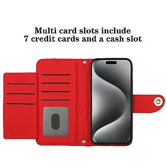 Til iPhone 13 Pro Rombemønstret Flip Læder Telefoncover med Snor Red