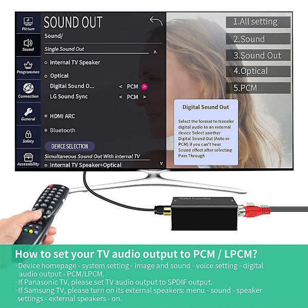 Digital till Analog Ljudkonverterare, dac Digital Spdif Optisk till Analog L/r Rca & 3.5mm Aux Stereo Au black