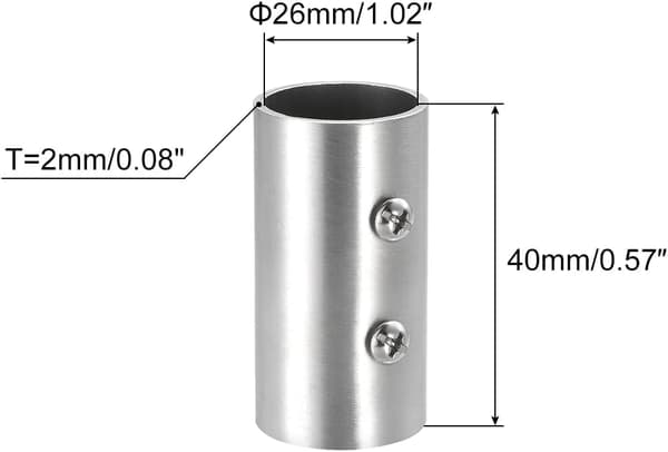 Rak Rørforbindelse, 2-vejs Gelænder i Rustfrit Stål, 40 mm Længde, til 1 \"(25 mm) OD-rør til Rækværk