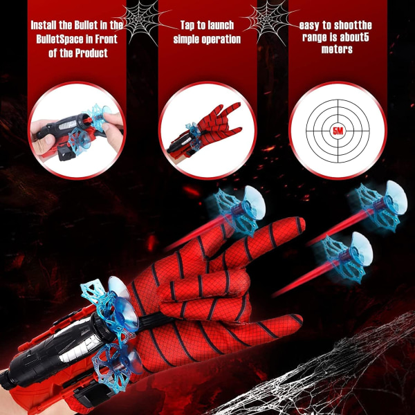 2 set Spider Web Shooter, Spider Launcher handledsleksaker Set innehåller 2 handskar, 2 launchers, 12 sugkoppdart