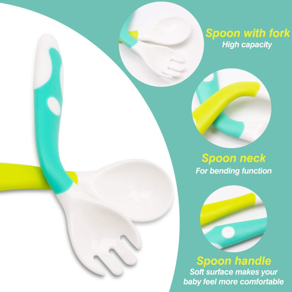 Baby Utensils Lusikat Haarukka Sarja Matkakotelolla Lapset Ruokinta Harjoittelu Lusikka Helppo Ote Lämmönkestävä Joustava Oppiminen Lusikat (2 kpl)