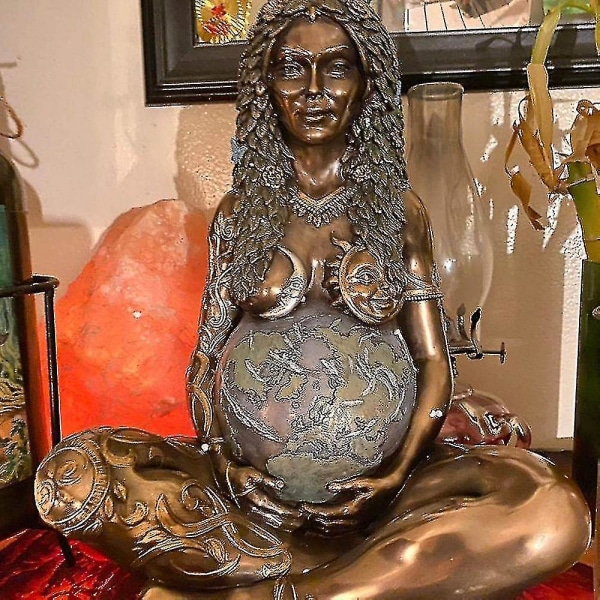 Millennial Gaia-statue, naturmor Earth gravid Gaia-gudinne kunstskulptur, Earth Mama elsker alle polyresin DIY malt figur for mor