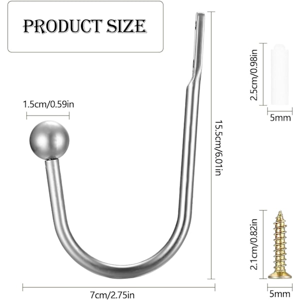 2 kpl verhonpidikettä, verhonpidikkeitä, seinään kiinnitettävät verhotangon pidikekoukut, verhonpidikkeet kiinteään verhoiluun tai ripustettaviin esineisiin