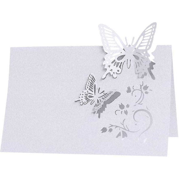 Pakke med 50 bordkort Navnekort til bryllupssommerfugle bordkort til bryllup fødselsdag Konfirmation hvid white