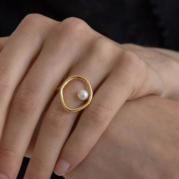 Sølvring, justerbar ring med geometrisk udskæring og perle