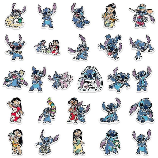 Lilo & Stitch -tarrapaketti, 50 kpl/setti söpöjä sarjakuvatarroja kannettavalle tietokoneelle, vesipullolle, matkatavaroille, Kawaii vedenpitävät vinyylitarrat lapsille, aikuisille ja teini-ikäisille