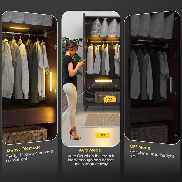 Wardrobe Lighting, Rechargeable LED Interior Lighting for Wardrobe, Wireless, Dimmable LED Lamp with Motion Sensor. (20.5 CM - 2 Pieces, 3000K)