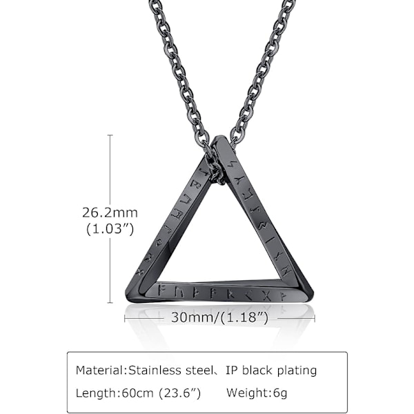 Mænd Halskæde Viking Mobius Vedhæng Trekant Halskæder Nordisk Kultur med 60cm Kæde Rustfrit Stål Smykker Gave til Mænd Kvinder Par