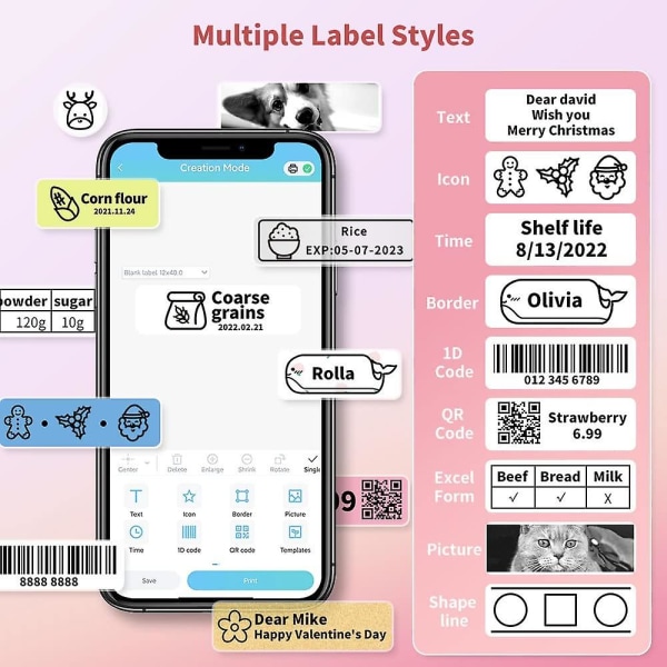 Phomemo Label Maker Machine, D30 bærbar Bluetooth-etikettskriver med tape Label Maker håndholdt, flere maler tilgjengelig (rosa)