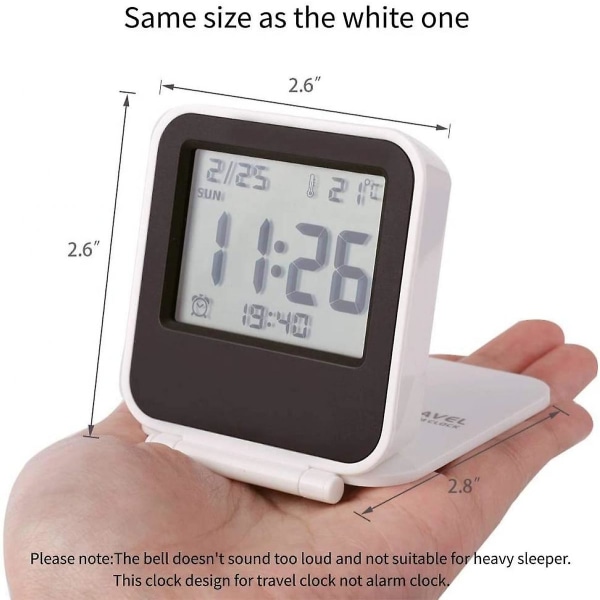 Veeki Small Mini Digital Travel Alarm Clocks, batteridriven reseklocka med LCD-kalendertemperatur, portabel hopfällbar minificklocka Classic Bl