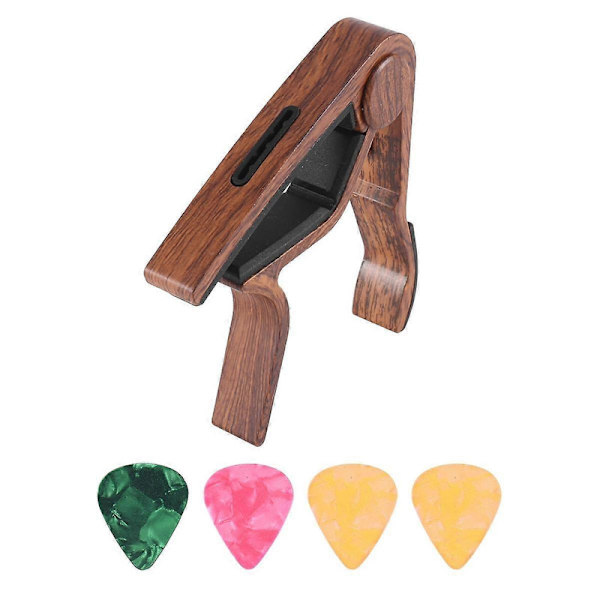 Gitarrkapo med plektrumhållare och 4 gitarrplektrum för akustisk gitarr, elgitarr, ukulele, mandolin och banjo