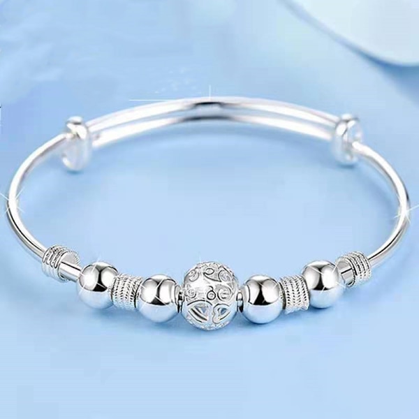 925 Silver Lucky Beads Armband för Kvinnor Klassisk och Fashion Bröllopsfest Smycken med Storleksändring Azul