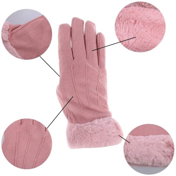 Vinterhandskar för kvinnor, varma pekskärmhandskar för kvinnor, damer, rosa