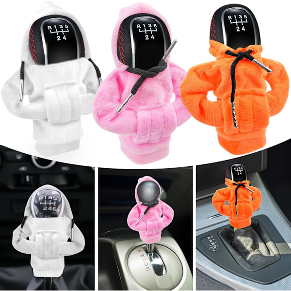 Bil Gear Lever Hoodie, Gear Lever Cover Bil Gear Lever Knob Hoodie, Bil Gear Lever Cover Bil Kreativ Sjov Gave (Hvid + Pink + Orange)