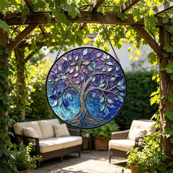 Tiffany-stil Roundel – Ekte glass og solid – for gave og hjemmeaksent – Håndlaget