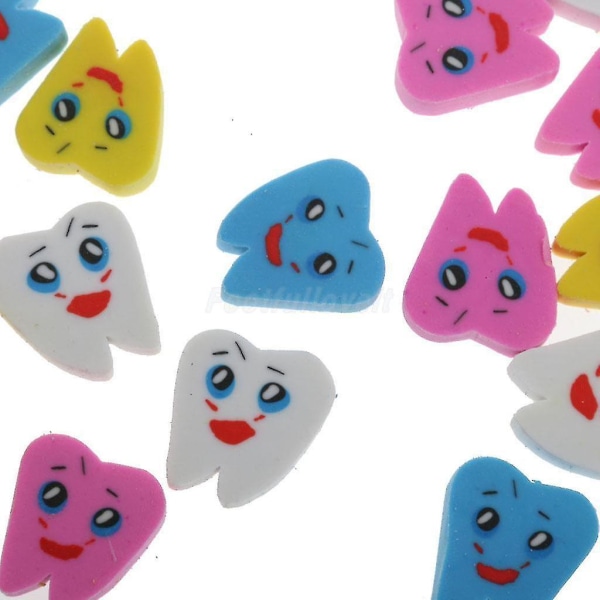 100 st Dental Lovely Gummi Eraser Tänder Form Suddgummi För Barn Presentpapper