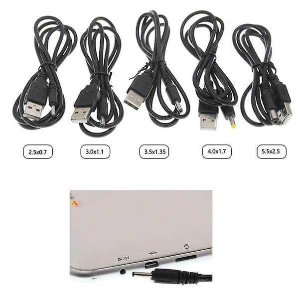 Usb til DC 1.1mm 0.7mm 1.7mm 2.5mm 5v DC Barrel Jack Strømkabel for 5v Adapter 5.5x2.5mm