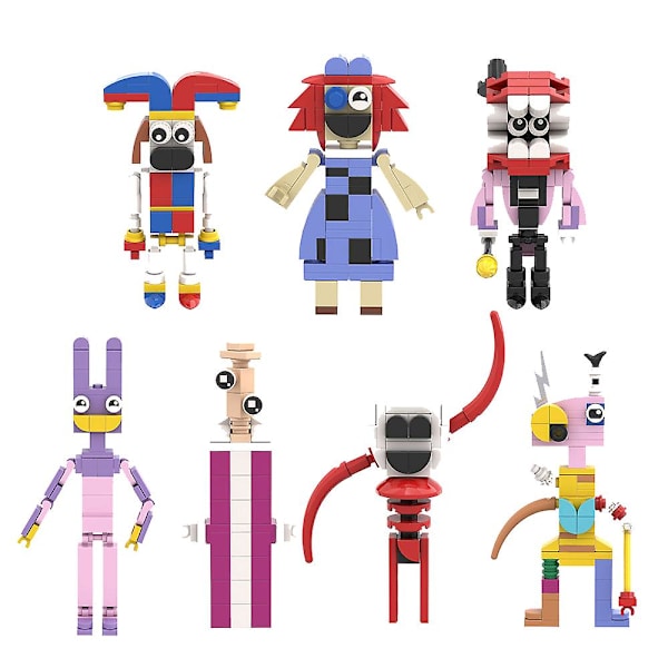 7-pack The Amazing Digital Circus Jax Pomni Minifigurer Monterade Mini Byggklossar Samlarobjekt Modellfigurer Leksak Barnpresenter