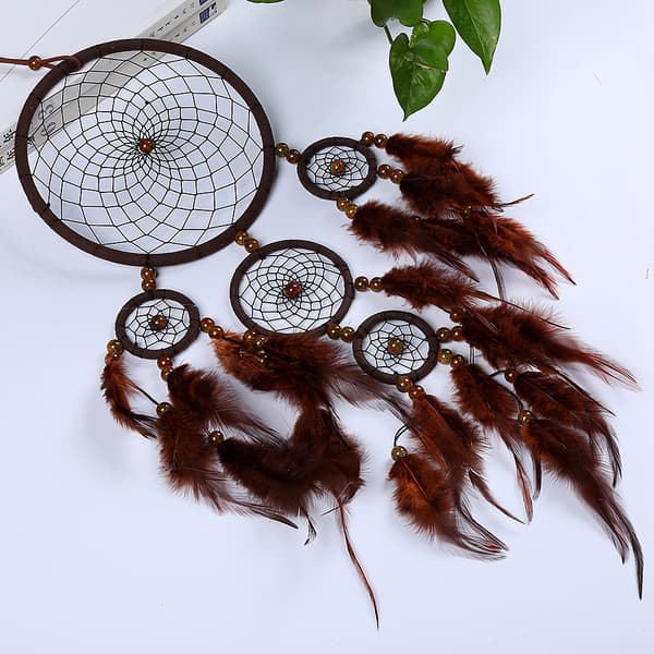 Dark Coffee Feathers Catch Dream Catcher - Diameter 16cm, Length 60cm, Handmade