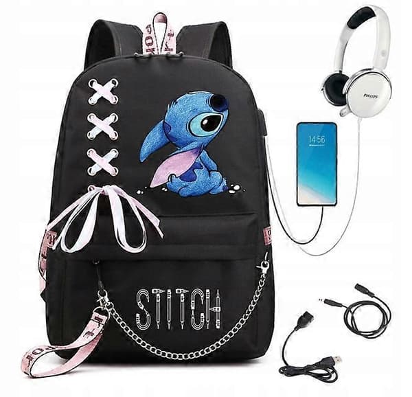 Lilo And Stitch Skole Rygsæk Med Flere Rum Sort