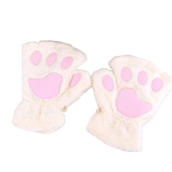 Kattflicka öppna fingrar katt tass varma handskar förtjockad fluff handformad borste halvfingerhandskar Svart Black Average size