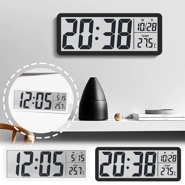 Digital Wall Clock LCD Digital Wall Clock With Time Temperature Date Display Battery/USB Powered Desk Clock For Bedroom Kitchen Black