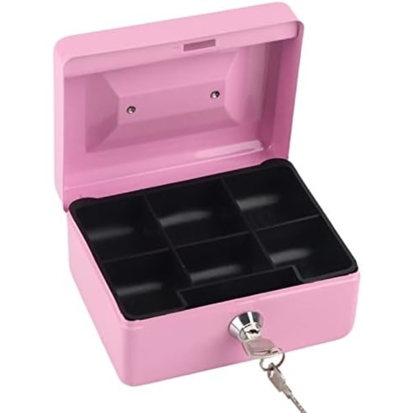 Pieni kolikon kassalaatikko avainlukolla, kannettava kaksikerroksinen teräksinen lukittava kolikon säilytyslaatikko (vaaleanpunainen)