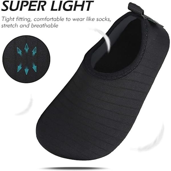 Herr och Dam Strandsko, Unisex Vattenskor Aqua Sockor Snabbtorkande Sim- och Vattenstrandsbadskor, Svart, 36-37EU