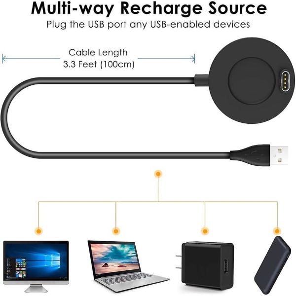 Lader Kompatibel med Garmin Vivoactive 3 4 4s/ Fenix 5 / Fenix 6 6s 6x / Venu Sq Music, 2-pakning 3,3 fot USB-ladekabel Stativ Stasjon Dato Syn For