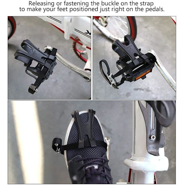 Cykelklampepedal, cykelpedaler med tåclipsremme, 1 par nyloncykelpedaler med integrerede tåclipsbure og remme
