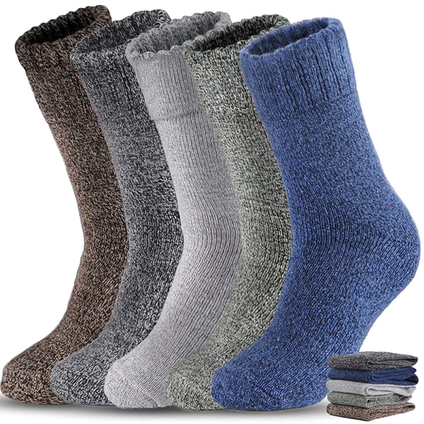 5 pairs of wool socks for men, thick and warm winter socks for hiking