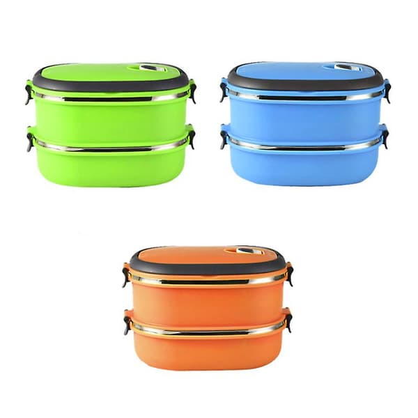Bærbar rektangulær matboks i rustfritt stål, isolert matbeholder for utendørs campingpiknik Bright blue light Two layers