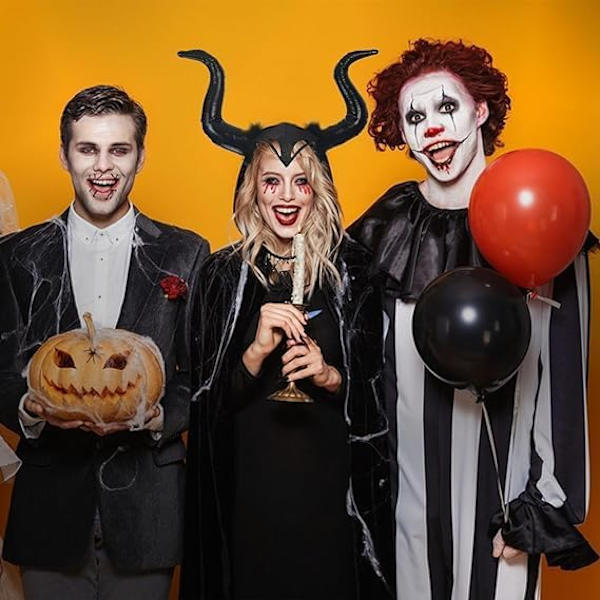 Horn Hodebånd, 2stk Horn Hodebånd Sett, Halloween Hodebånd med Halskjede Heks Hodebånd Edderkopp Hodeskalle Flaggermus Hårbøyle Heks Hodebånd for Fester
