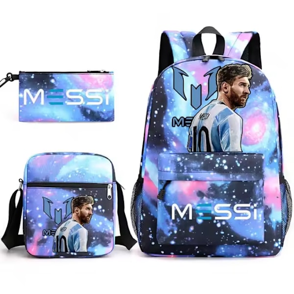 Jalkapallotähti Messi -painatusreppu, yksinkertainen kevyt reppu lukiolaisille, 3 osaa