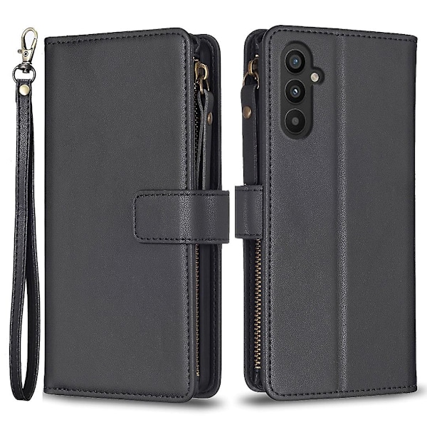 Til Samsung A34 5G Solid Farve Lynlås Taske Læder Etui Bf19 Sort