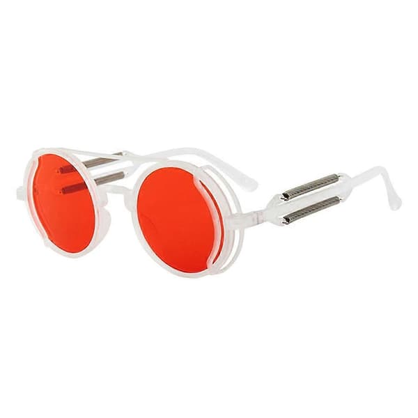Steampunk-pyöreät aurinkolasit - polarisoidut UV400 retro cyberlasit Red Onesize