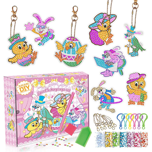 8 st/set Påsk Diamantmålning Nyckelring 5d Diy Diamantmålning Kit Påskägg Kanin Kyckling Hängande Diamantkonst Kits Påskprydnader För Vår Påsk