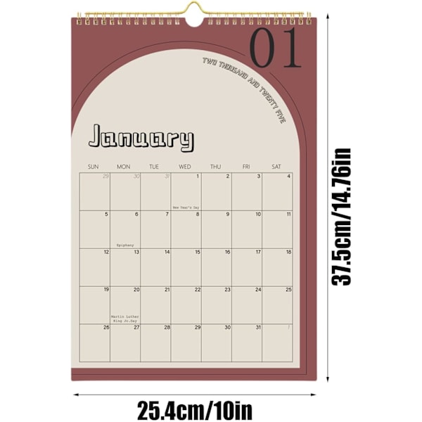 18 månaders kalender 2025-2026, 14,76 x 10 tum månadskalender - januari 2025 till juni 2026, tjock papperstwin-wire bindningsplanerare