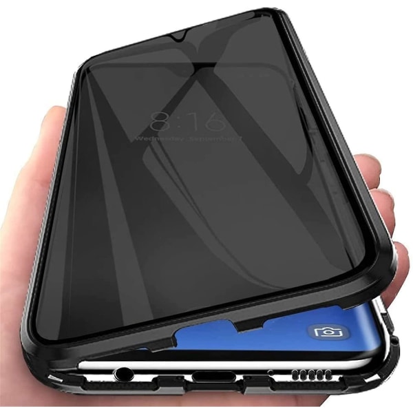 Anti-peep magnetiskt genomskinligt dubbelsidigt case i härdat glas kompatibelt med Samsung Galaxy S22 Ultra Black