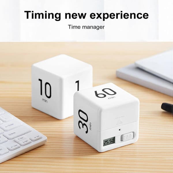 Kube-timer 15/20/30/60 minutter nedtelling rotasjonstimer for oppgaver, arbeid, studier, kjøkken, stille alarm Blue A