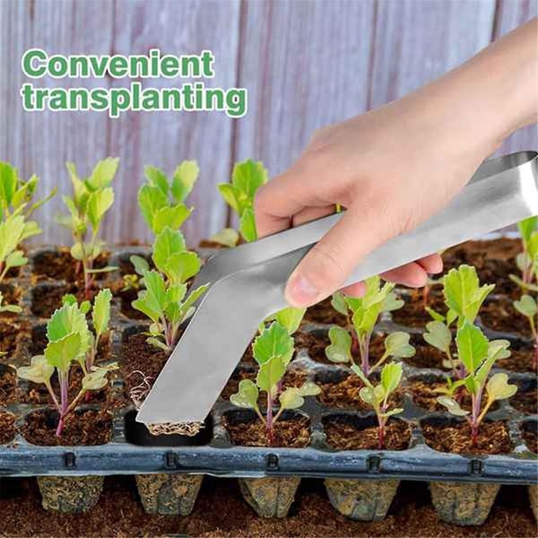 3-delad planttransplanteringstång, 8,7 tum trädgårdsväxter planttransplanteringsverktyg, mooth handtag ta bort transplanteringstång Silver