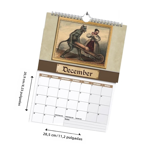 Middelalderlig vægkalender med frække billeder 2025 - Sjov og mærkelig gave til historieentusiaster og gag-elskere 2PCS